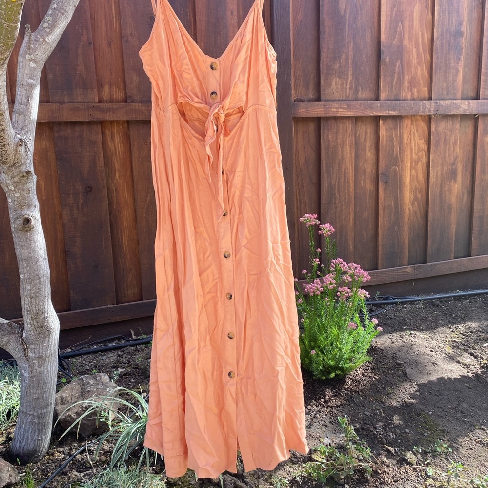 L Spaghetti strap orange midi dress